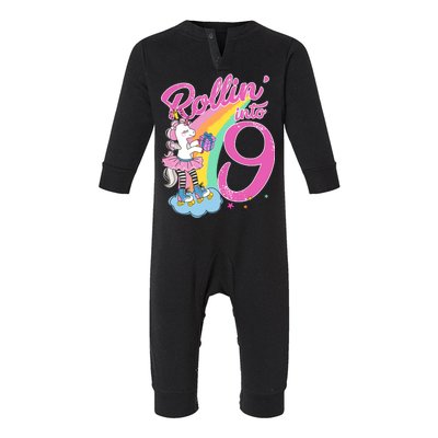 Rollin' Into 9 Skating Unicorn Birthday Infant Fleece One Piece