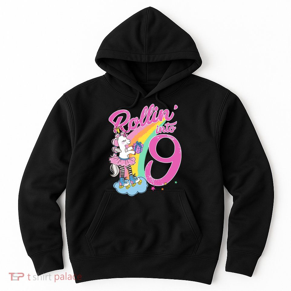 Rollin' Into 9 Skating Unicorn Birthday Hoodie