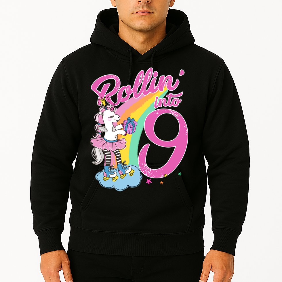Rollin' Into 9 Skating Unicorn Birthday Hoodie