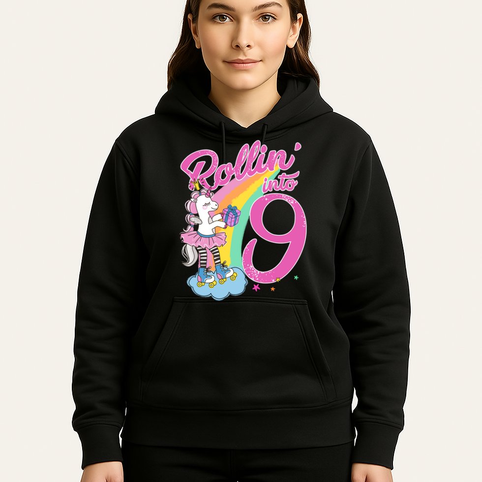 Rollin' Into 9 Skating Unicorn Birthday Hoodie