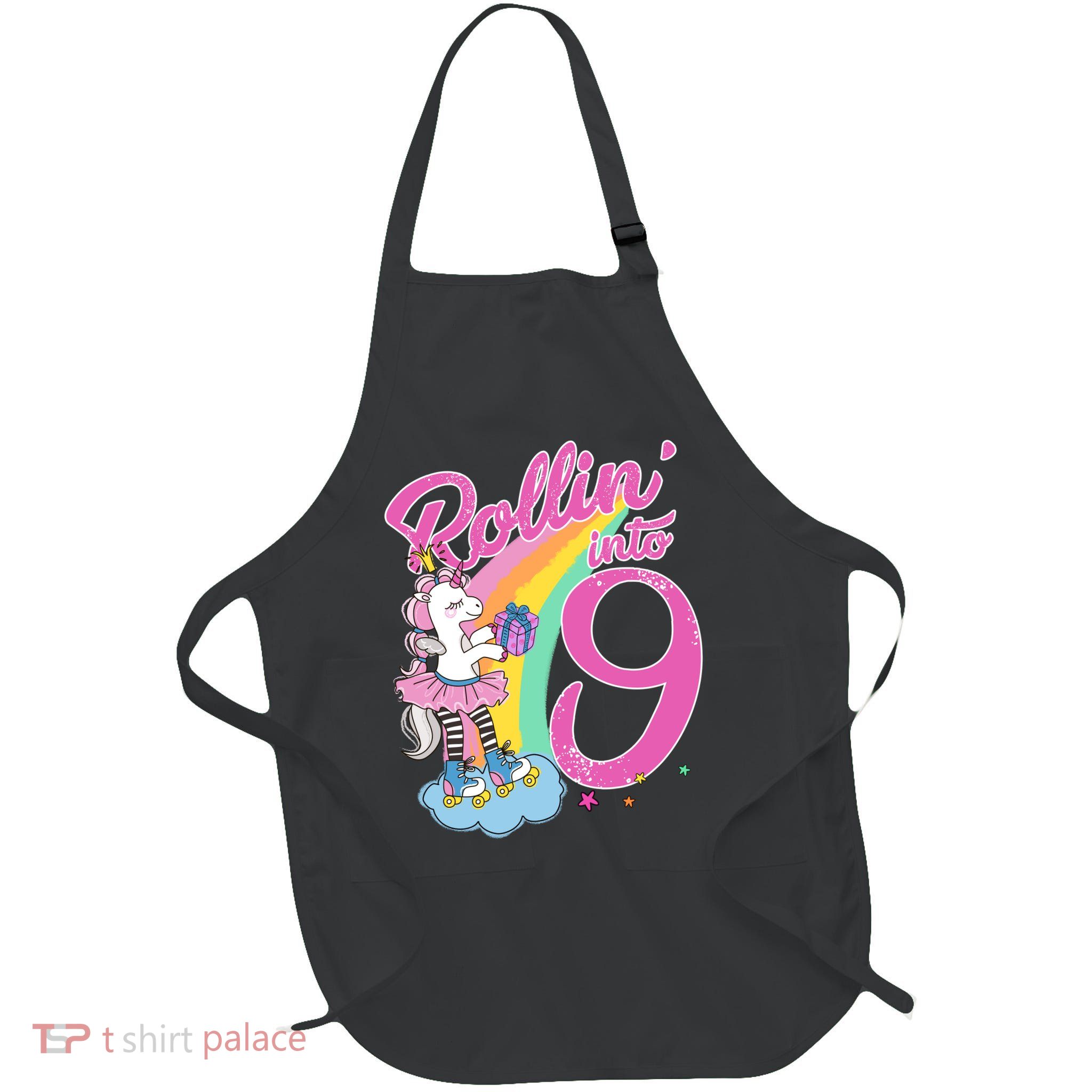 Rollin' Into 9 Skating Unicorn Birthday Apron