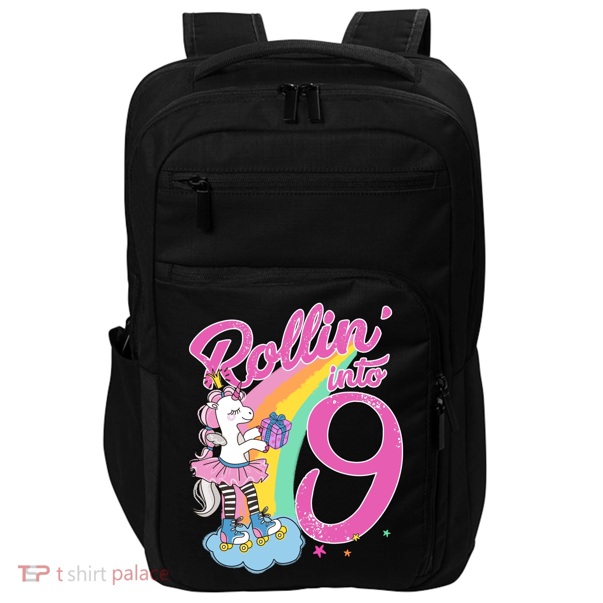 Rollin' Into 9 Skating Unicorn Birthday Impact Tech Backpack