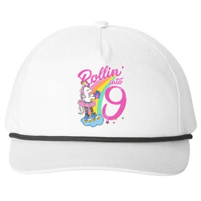 Rollin' Into 9 Skating Unicorn Birthday Snapback Five-Panel Rope Hat