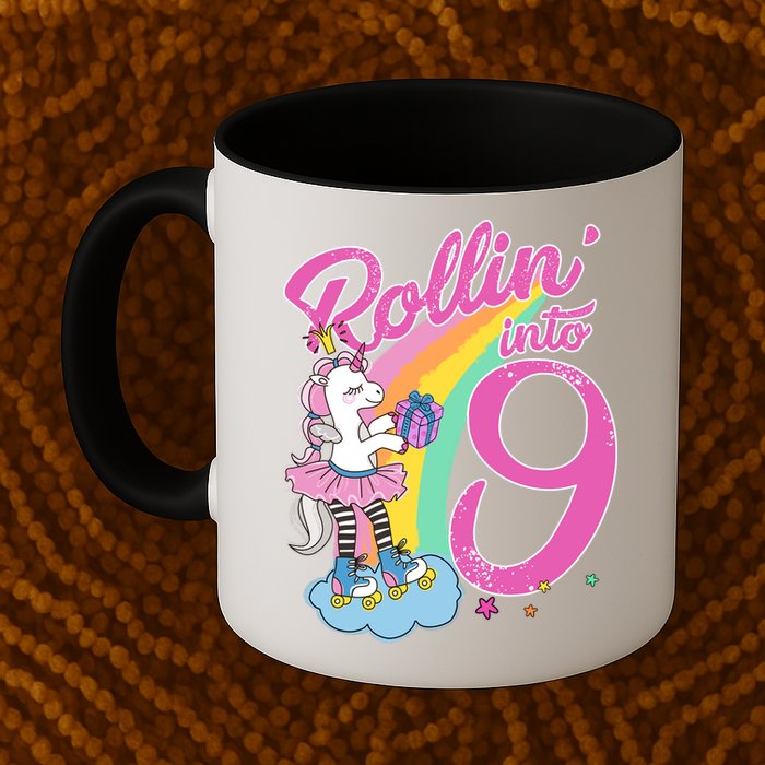Rollin' Into 9 Skating Unicorn Birthday Mug