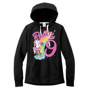 Rollin' Into 9 Skating Unicorn Birthday Women's Fleece Hoodie