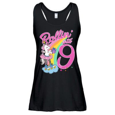 Rollin' Into 9 Skating Unicorn Birthday Ladies Essential Flowy Tank