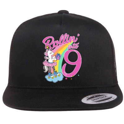 Rollin' Into 9 Skating Unicorn Birthday Flatbill Hat