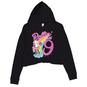 Rollin' Into 9 Skating Unicorn Birthday Crop Fleece Hoodie