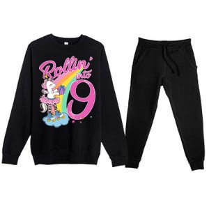 Rollin' Into 9 Skating Unicorn Birthday Premium Crewneck Sweatsuit Set