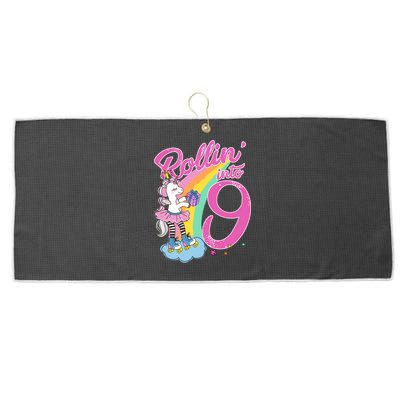 Rollin' Into 9 Skating Unicorn Birthday Large Microfiber Waffle Golf Towel