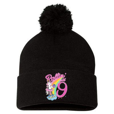 Rollin' Into 9 Skating Unicorn Birthday Pom Pom 12in Knit Beanie