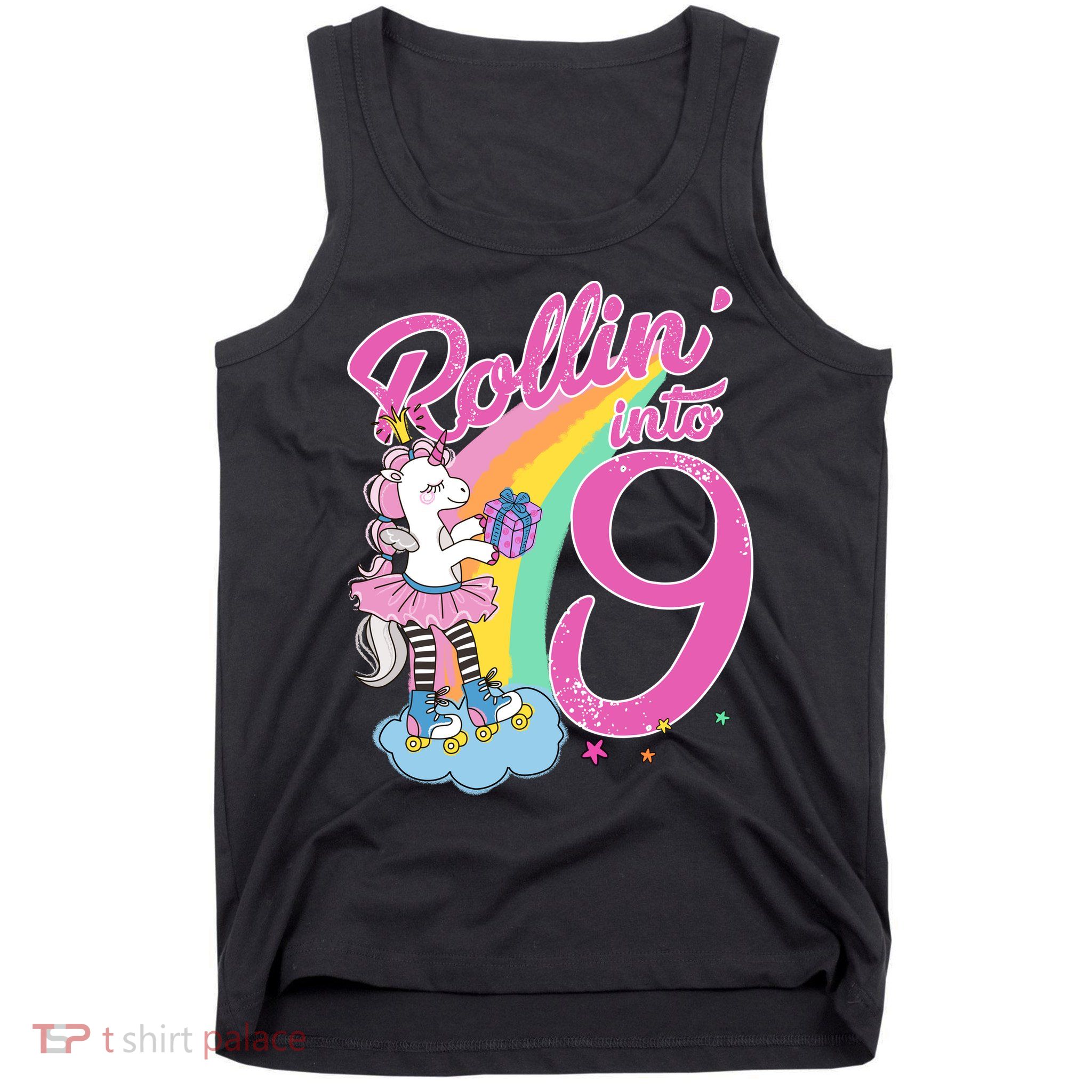 Rollin' Into 9 Skating Unicorn Birthday Tank Top