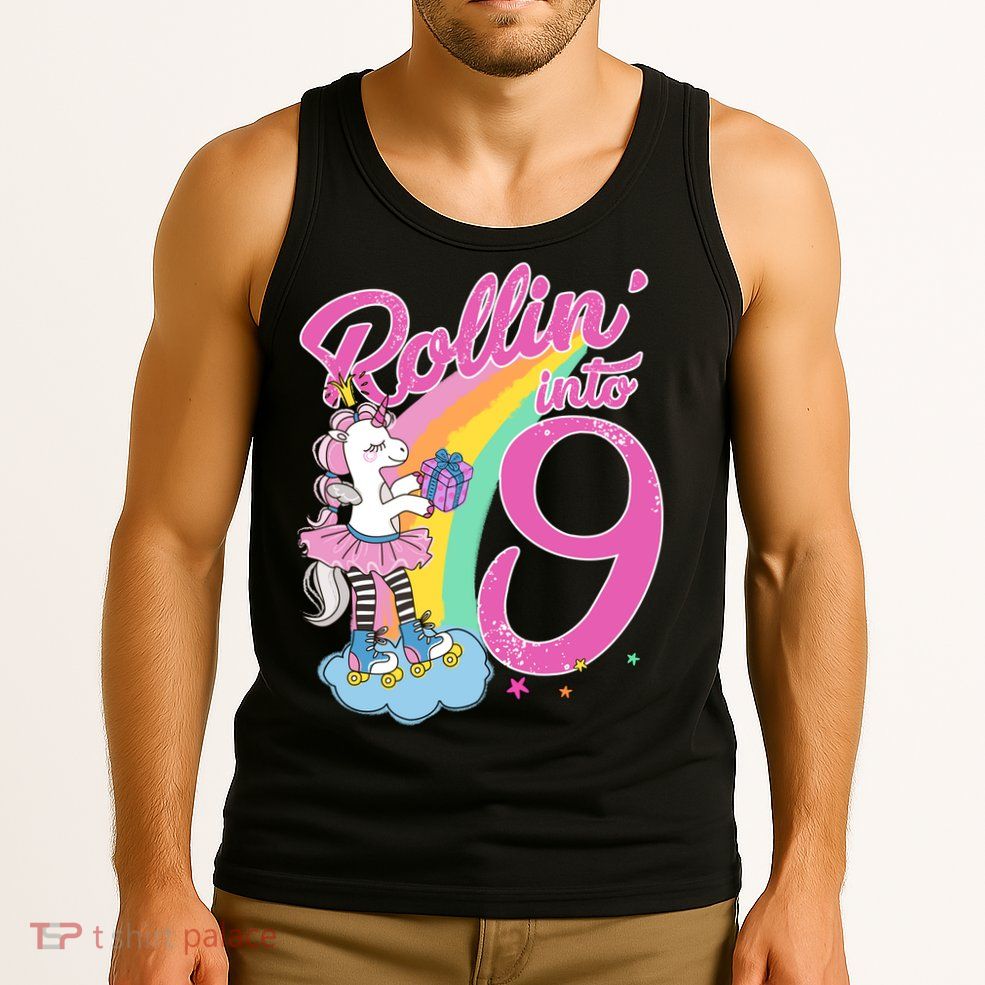 Rollin' Into 9 Skating Unicorn Birthday Tank Top