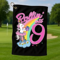 Rollin' Into 9 Skating Unicorn Birthday Golf Towel