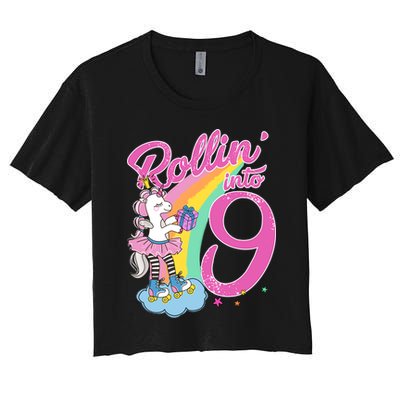 Rollin' Into 9 Skating Unicorn Birthday Crop Top