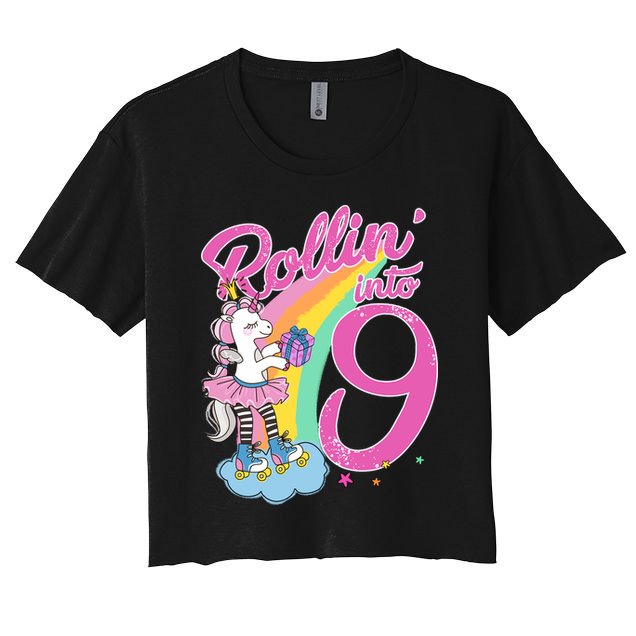 Rollin' Into 9 Skating Unicorn Birthday Crop Top