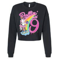 Rollin' Into 9 Skating Unicorn Birthday Cropped Pullover Crew