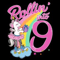 Rollin' Into 9 Skating Unicorn Birthday Cropped Pullover Crew