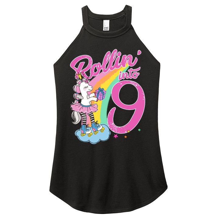 Rollin' Into 9 Skating Unicorn Birthday Women's Perfect Tri Rocker Tank