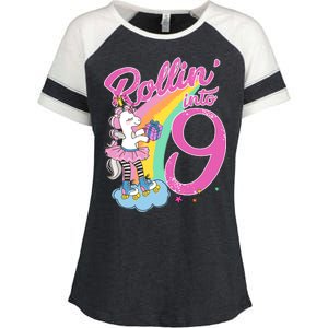 Rollin' Into 9 Skating Unicorn Birthday Enza Ladies Jersey Colorblock Tee