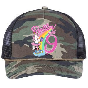 Rollin' Into 9 Skating Unicorn Birthday Retro Rope Trucker Hat Cap