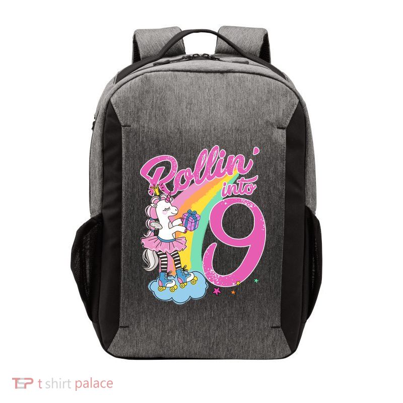 Rollin' Into 9 Skating Unicorn Birthday Vector Backpack