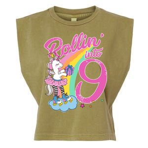 Rollin' Into 9 Skating Unicorn Birthday Garment-Dyed Women's Muscle Tee