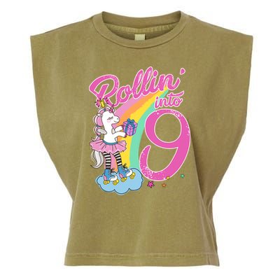 Rollin' Into 9 Skating Unicorn Birthday Garment-Dyed Women's Muscle Tee
