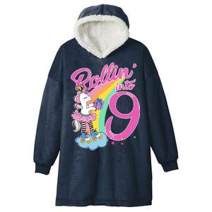 Rollin' Into 9 Skating Unicorn Birthday Hooded Wearable Blanket