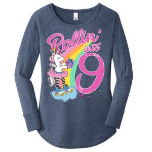 Rollin' Into 9 Skating Unicorn Birthday Women's Perfect Tri Tunic Long Sleeve Shirt