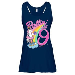 Rollin' Into 9 Skating Unicorn Birthday Ladies Essential Flowy Tank