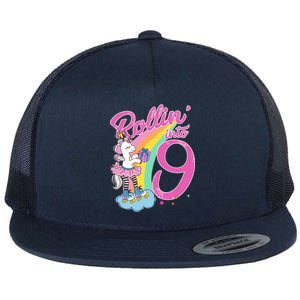 Rollin' Into 9 Skating Unicorn Birthday Flat Bill Trucker Hat