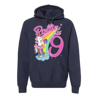 Rollin' Into 9 Skating Unicorn Birthday Premium Hoodie