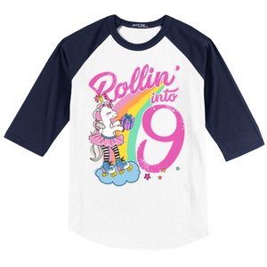 Rollin' Into 9 Skating Unicorn Birthday Baseball Sleeve Shirt