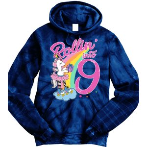 Rollin' Into 9 Skating Unicorn Birthday Tie Dye Hoodie