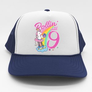 Rollin' Into 9 Skating Unicorn Birthday Trucker Hat