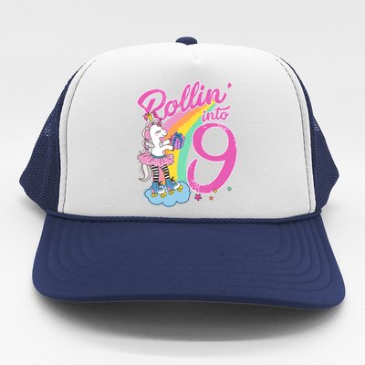 Rollin' Into 9 Skating Unicorn Birthday Trucker Hat