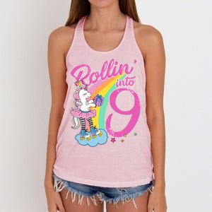 Rollin' Into 9 Skating Unicorn Birthday Women's Knotted Racerback Tank