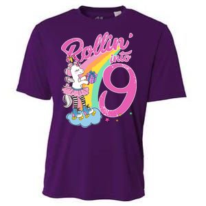 Rollin' Into 9 Skating Unicorn Birthday Cooling Performance Crew T-Shirt