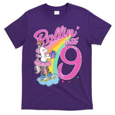 Rollin' Into 9 Skating Unicorn Birthday T-Shirt