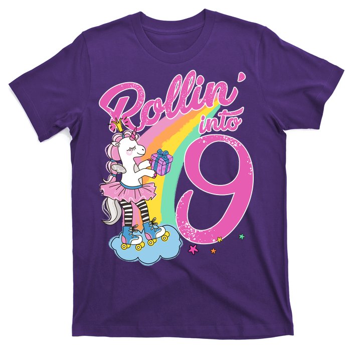 Rollin' Into 9 Skating Unicorn Birthday T-Shirt