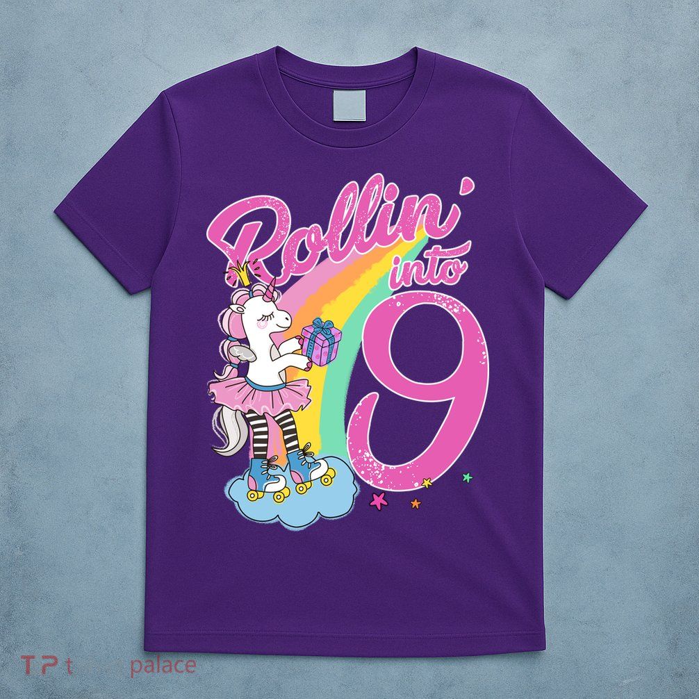 Rollin' Into 9 Skating Unicorn Birthday T-Shirt