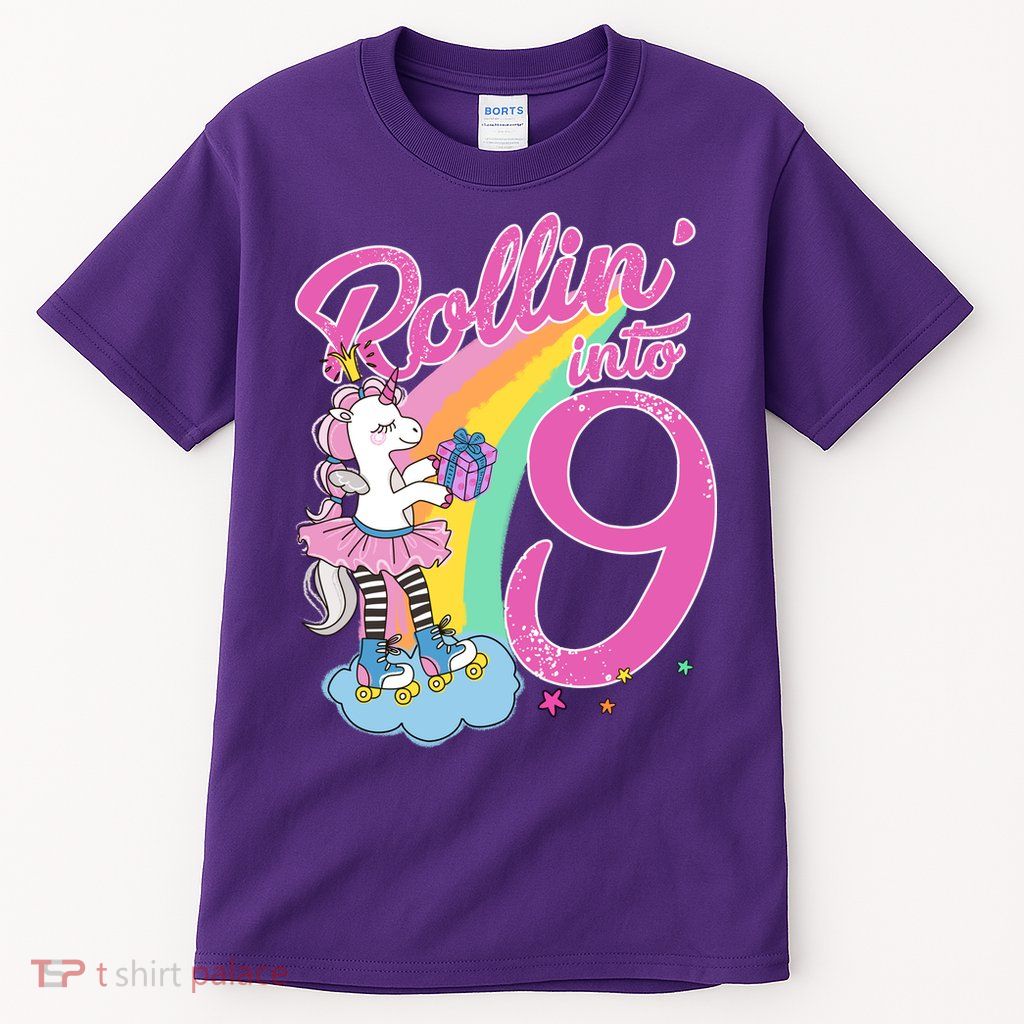 Rollin' Into 9 Skating Unicorn Birthday Tall T-Shirt