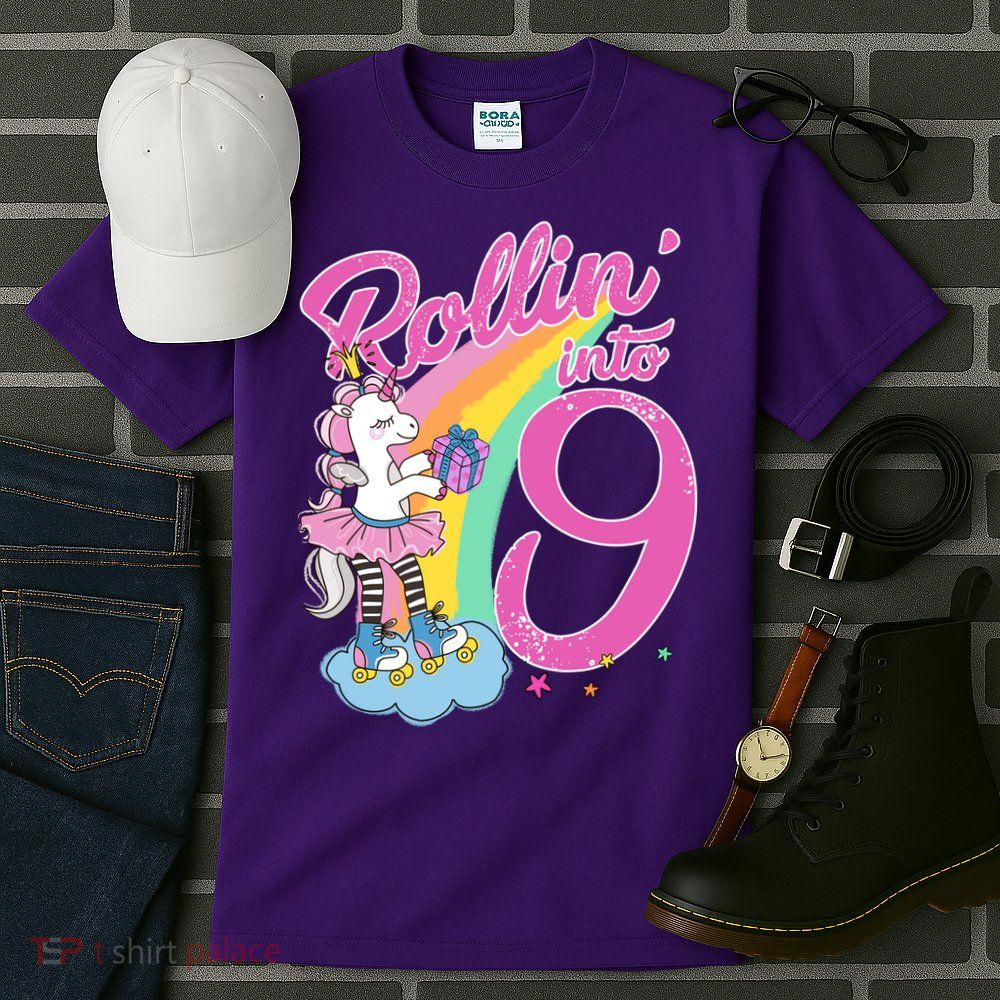 Rollin' Into 9 Skating Unicorn Birthday Tall T-Shirt