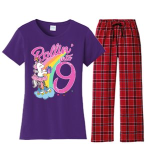 Rollin' Into 9 Skating Unicorn Birthday Women's Flannel Pajama Set