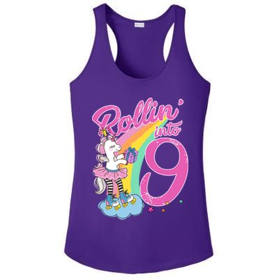 Rollin' Into 9 Skating Unicorn Birthday Ladies PosiCharge Competitor Racerback Tank