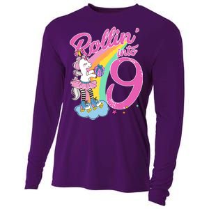 Rollin' Into 9 Skating Unicorn Birthday Cooling Performance Long Sleeve Crew