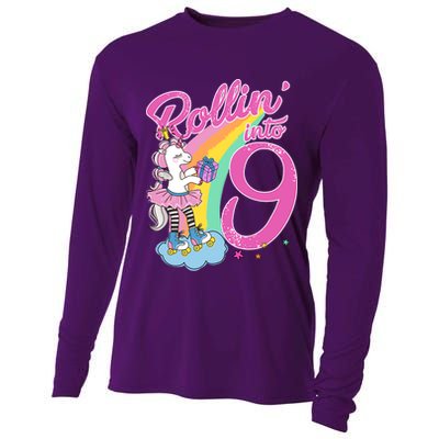 Rollin' Into 9 Skating Unicorn Birthday Cooling Performance Long Sleeve Crew