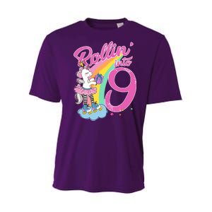 Rollin' Into 9 Skating Unicorn Birthday Youth Performance Sprint T-Shirt