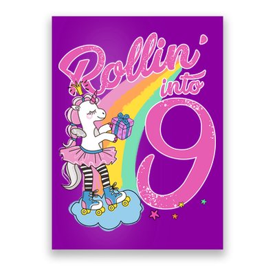 Rollin' Into 9 Skating Unicorn Birthday Poster